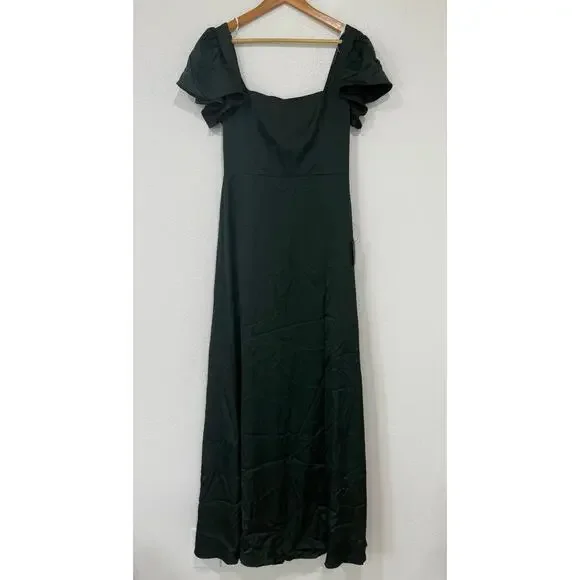 NWT Lulus Ultimate Sweetness Emerald Green Satin Flutter Sleeve Maxi Dress Med - Picture 2 of 12